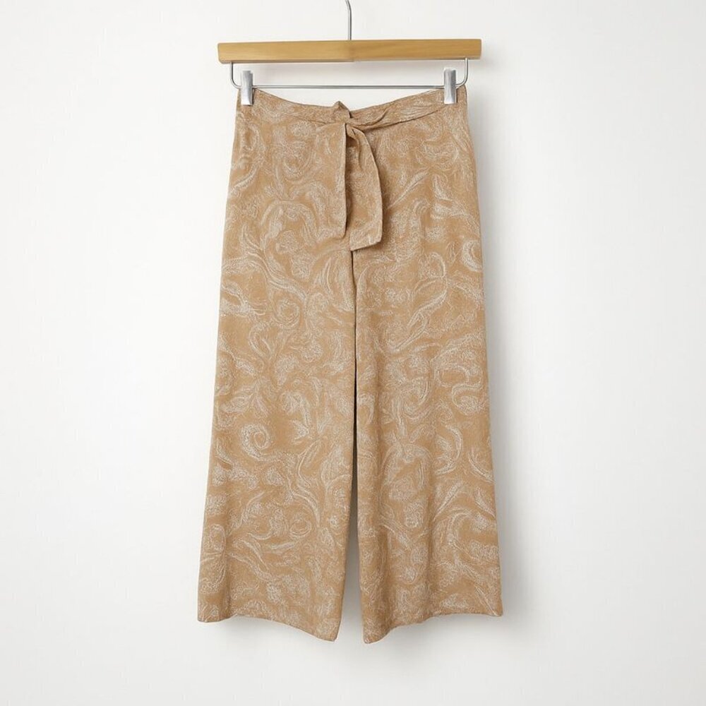 Sigrid Olsen Wide Leg Cropped Pants Size XS Linen Blend Tie Front